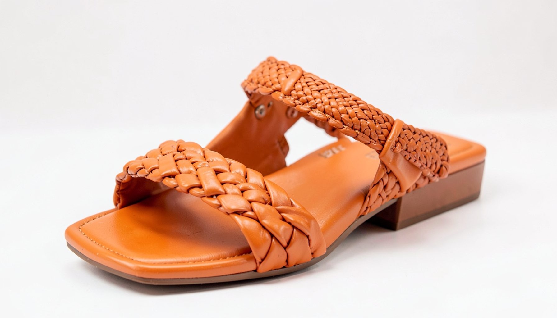 Orange chunky plaited square-toe sandals with woven strap detail, warm and summery
